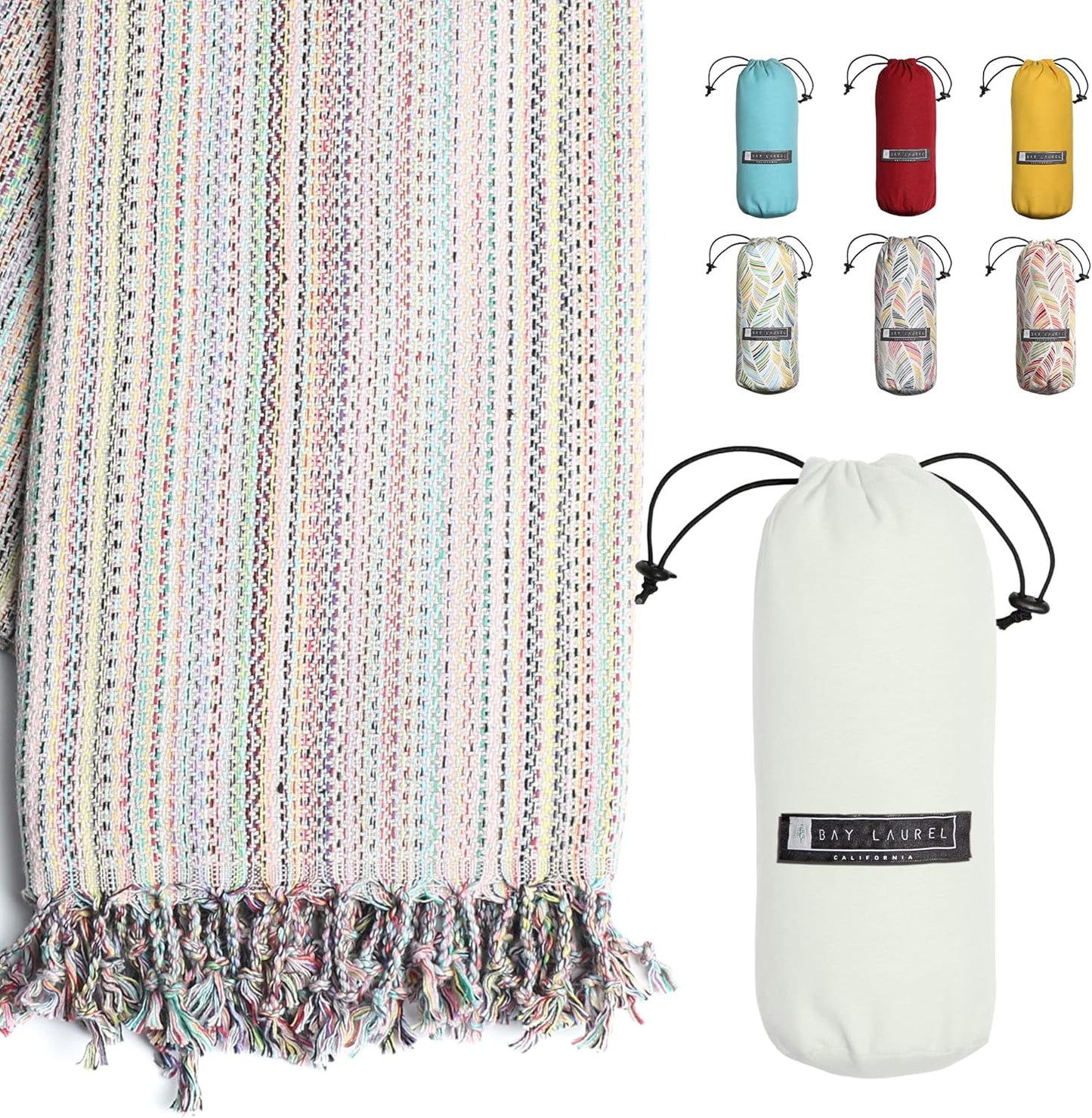 Bay Laurel Turkish Beach Towel with Travel Bag — Oversized 39" × 71", Quick-Dry & Sand-Free