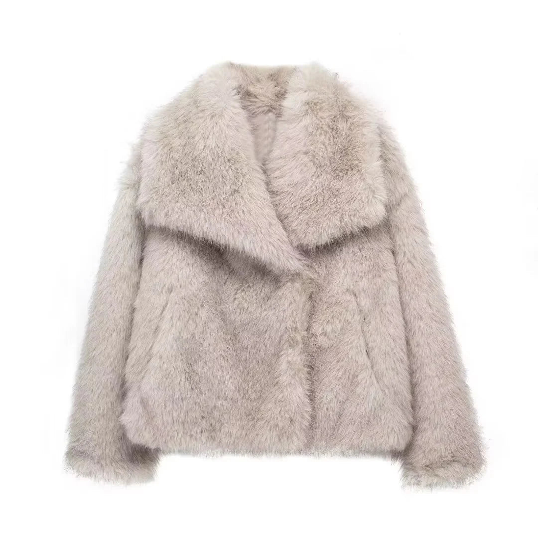 Stay Cozy and Chic with Our Winter Plush Coat - Stylish Long Sleeve Lapel Outwear for Women