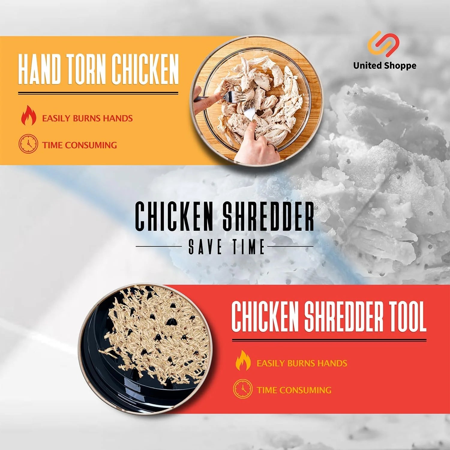 Transform Your Cooking with the 3-in-1 Pro Chicken Shredder Tool - Effortless Shredding for Chicken, Pork, and Beef with Included Cleaning Brush, Tongs & Fork - Heat Resistant, Dishwasher Safe & Anti-Slip Design