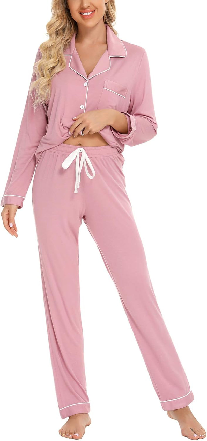 Luxuriously Soft Women's Button-Up Pajama Set - Cozy Long Sleeve Shirt and Pants Lounge Set in Elegant Green (Sizes S-XXL)