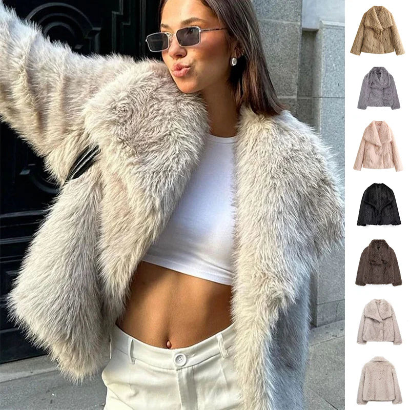 Stay Cozy and Chic with Our Winter Plush Coat - Stylish Long Sleeve Lapel Outwear for Women