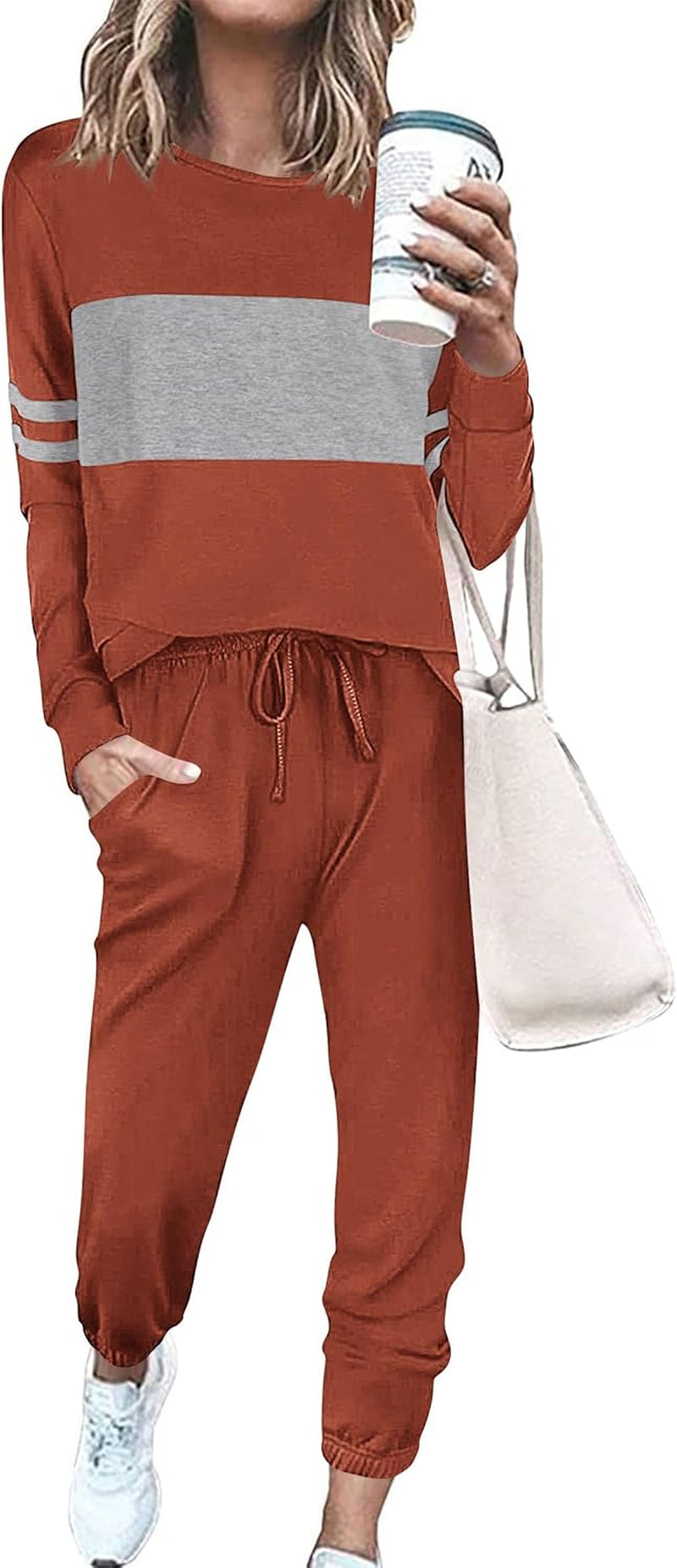 Womens 2 Piece Lounge Set 2025: Long Sleeve Top and High Waisted Sweatpants for Fall Fashion and Travel