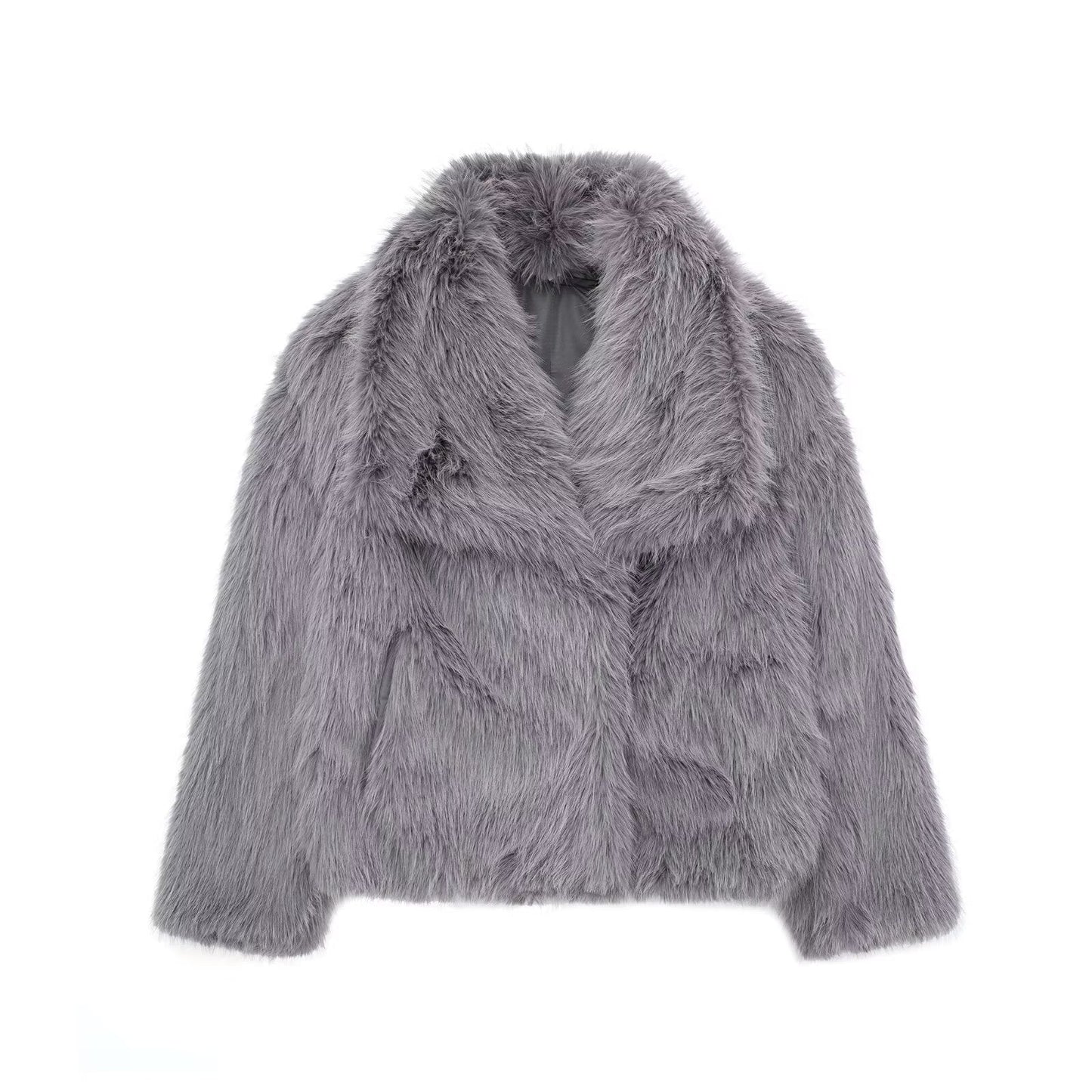 Stay Cozy and Chic with Our Winter Plush Coat - Stylish Long Sleeve Lapel Outwear for Women