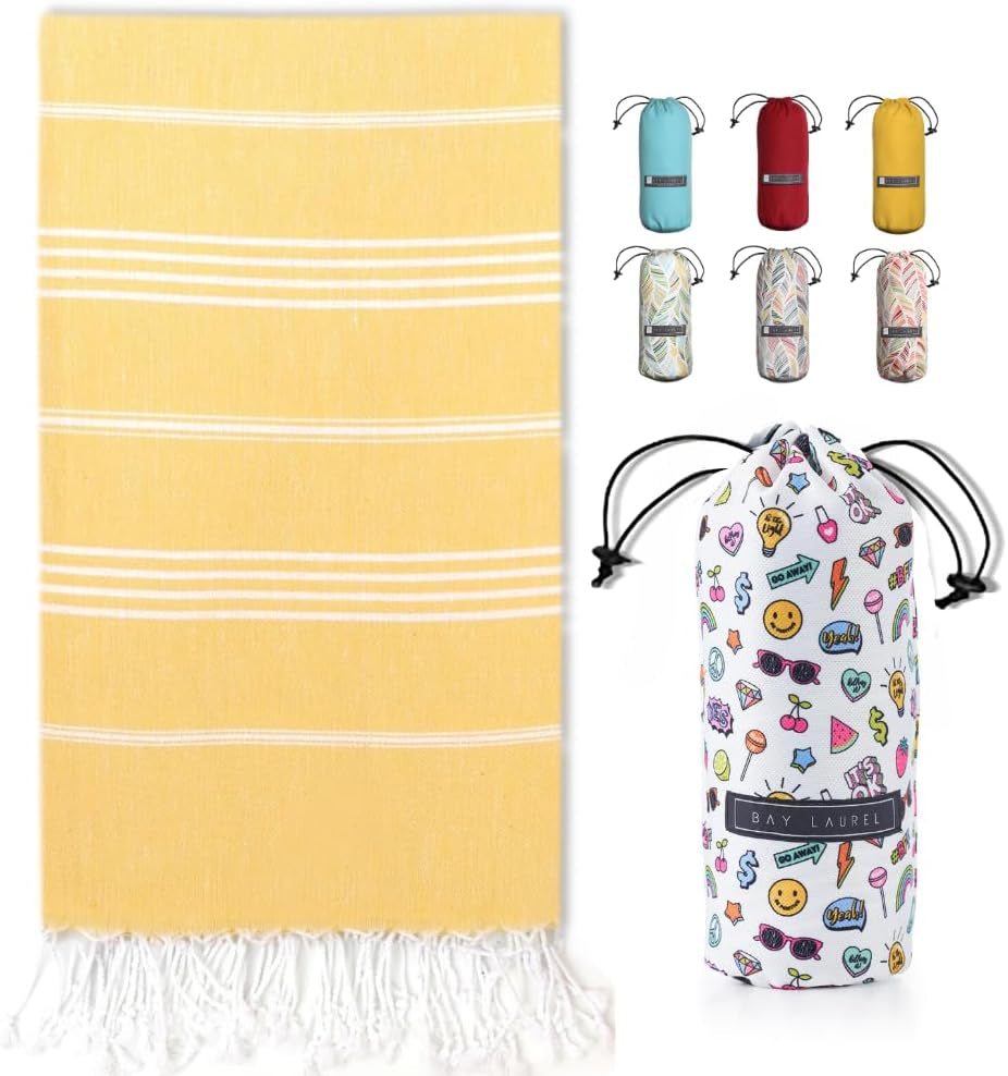 Bay Laurel Turkish Beach Towel with Travel Bag — Oversized 39" × 71", Quick-Dry & Sand-Free