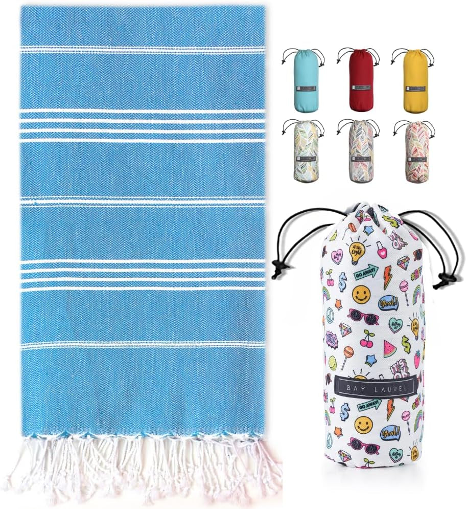 Bay Laurel Turkish Beach Towel with Travel Bag — Oversized 39" × 71", Quick-Dry & Sand-Free
