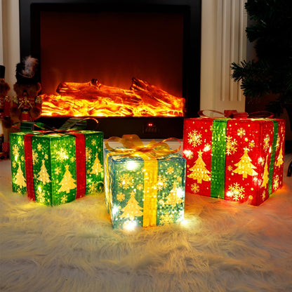 Illuminate Your Holidays with Our Set of 3 Stunning Lighted Gift Boxes – Perfect Christmas Decorations for Indoor and Outdoor Cheer!