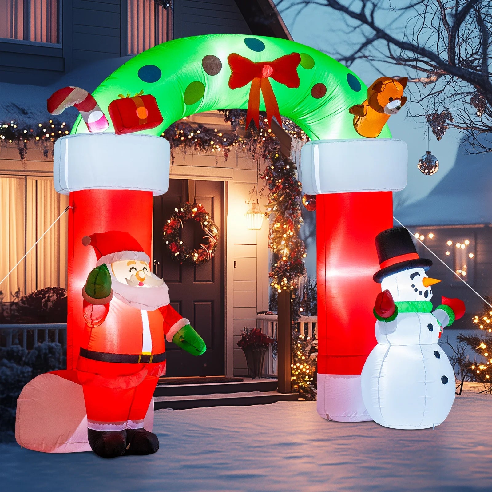 8 FT Christmas Inflatable Santa Claus Snowman Garland Archway Decorations with Build-In LED, Holiday Inflatables Decorations for Party Indoor, Outdoor, Lawn, Garden Decor