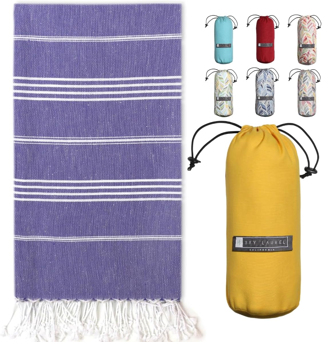 Bay Laurel Turkish Beach Towel with Travel Bag — Oversized 39" × 71", Quick-Dry & Sand-Free