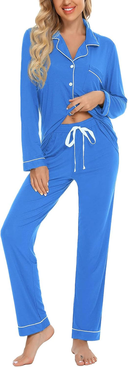 Luxuriously Soft Women's Button-Up Pajama Set - Cozy Long Sleeve Shirt and Pants Lounge Set in Elegant Green (Sizes S-XXL)