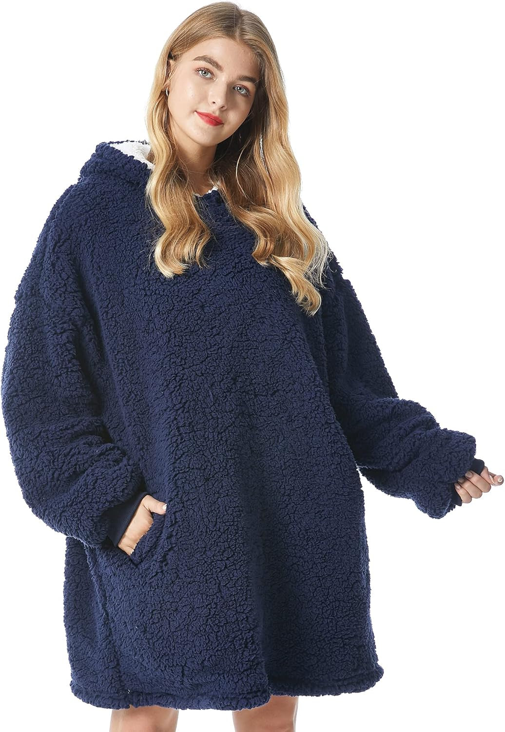 Oversized Wearable Blanket Hoodie – Ultra Soft Sherpa Fleece Sweatshirt, One Size Cozy Gift for Women & Men