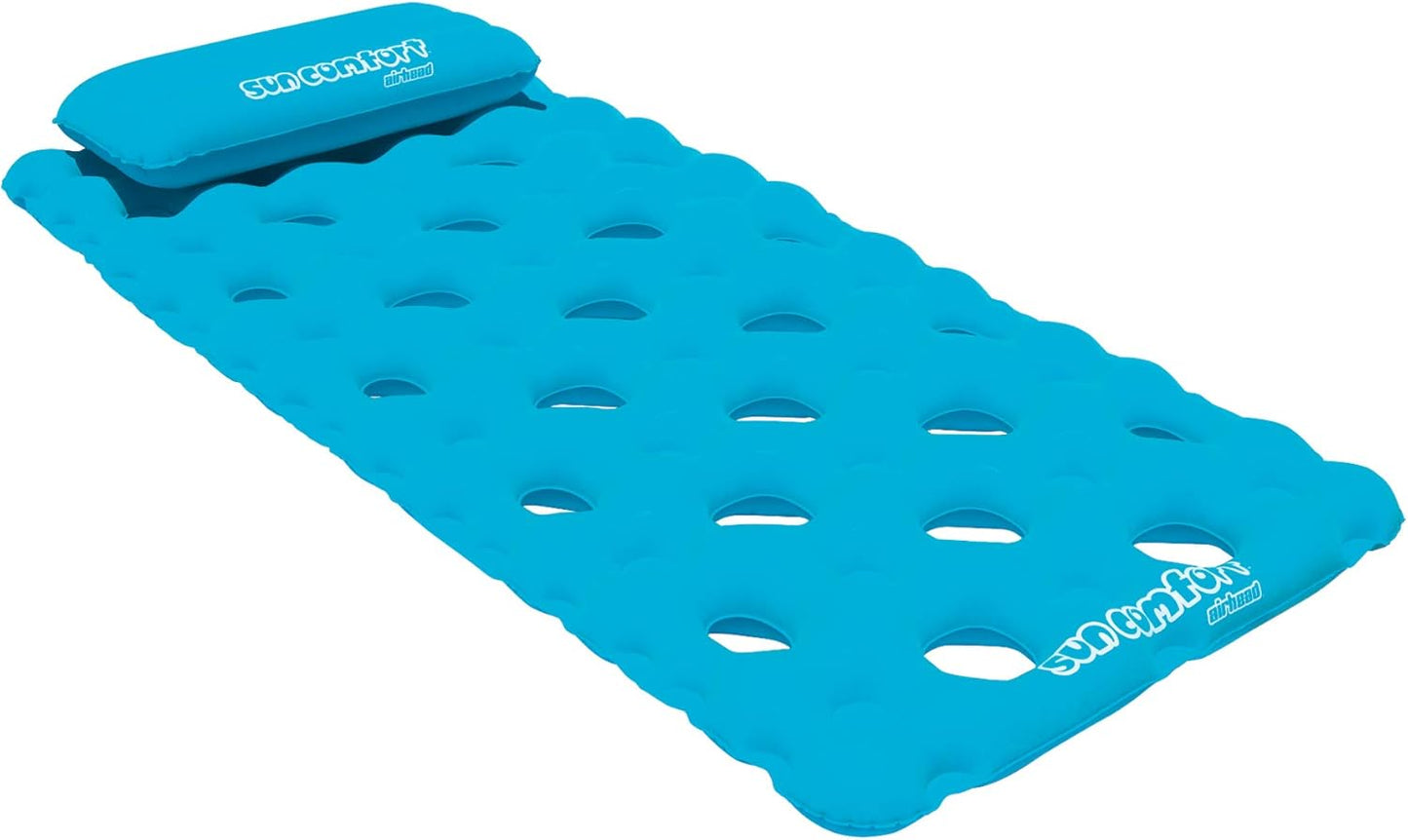 Sun Comfort Cool Suede™ Pool Mattress — Sapphire, 88" × 40", Removable Pillow (Model AHSC-024)