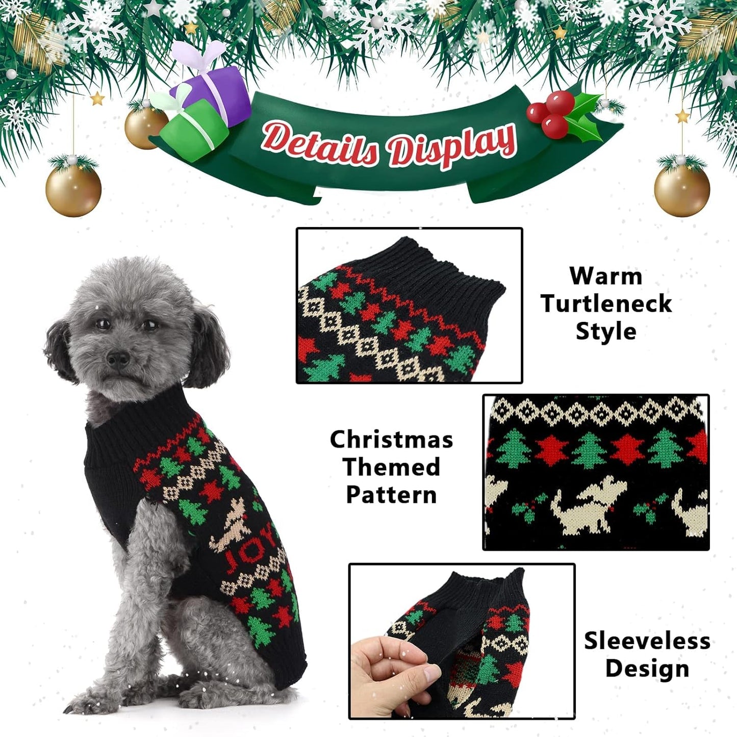 Cozy Christmas Dog Sweater - Stylish Black Peace Design for Small to Medium Dogs - Perfect Holiday Outfit for Your Furry Friend