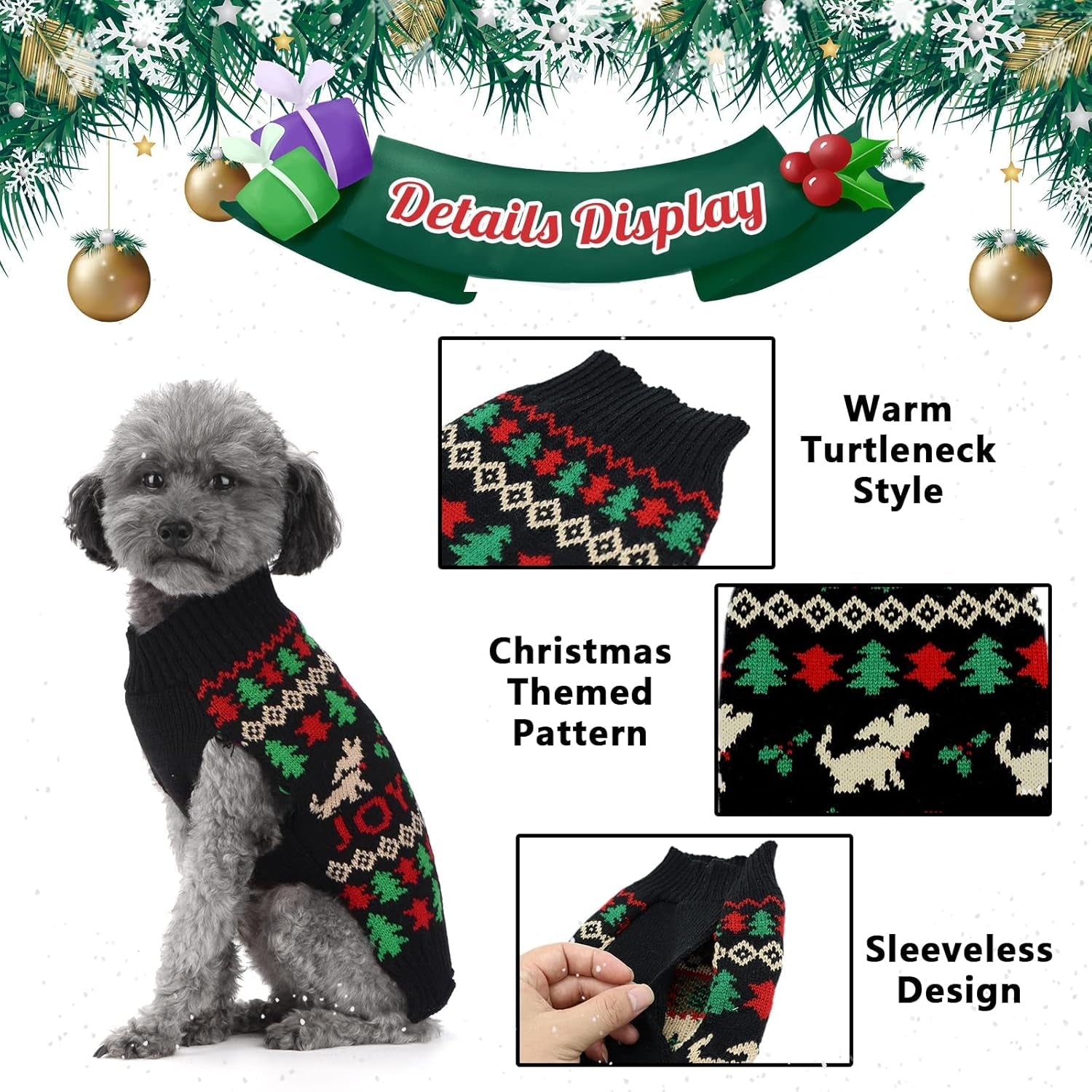 Cozy Christmas Dog Sweater - Stylish Black Peace Design for Small to Medium Dogs - Perfect Holiday Outfit for Your Furry Friend