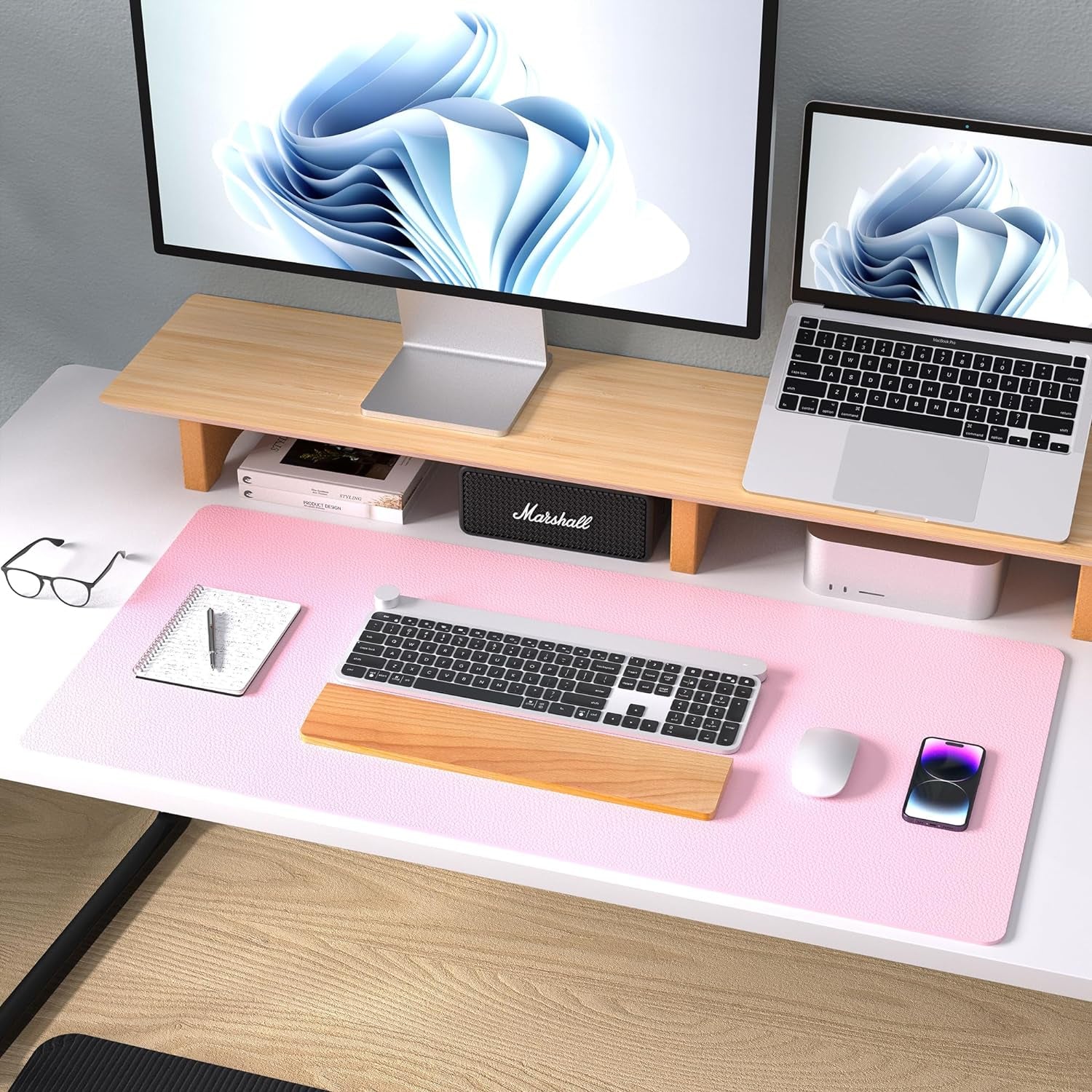 Stylish Fairy Pink Leather Desk Pad Protector - Non-Slip PU Leather Mouse Pad & Office Mat for Ultimate Workspace Organization