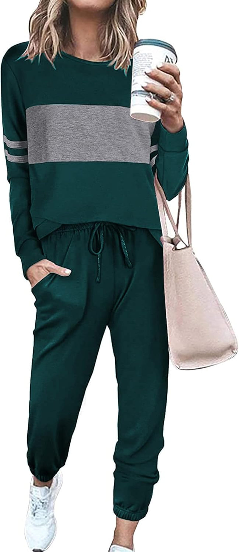 Womens 2 Piece Lounge Set 2025: Long Sleeve Top and High Waisted Sweatpants for Fall Fashion and Travel