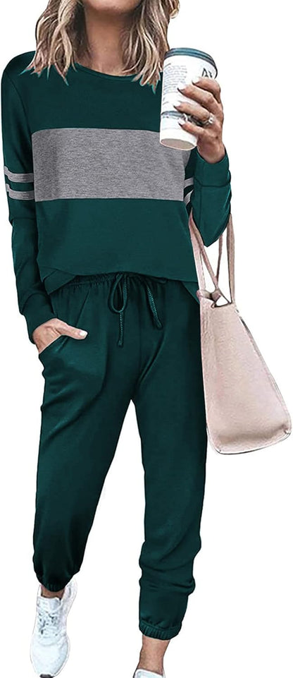 Womens 2 Piece Lounge Set 2025: Long Sleeve Top and High Waisted Sweatpants for Fall Fashion and Travel