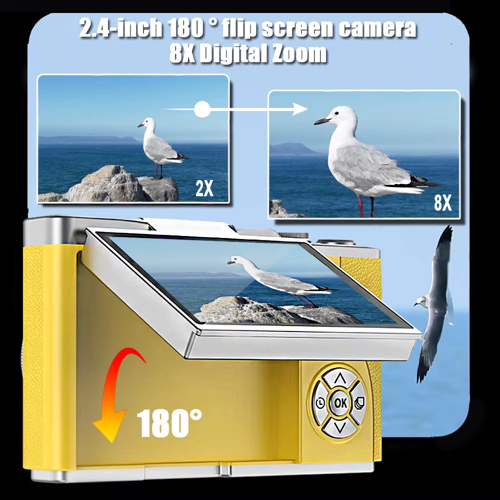 RENEAR 4K CCD Digital Camera – 48MP Compact Photography Camera with 8X Zoom and Flip Screen