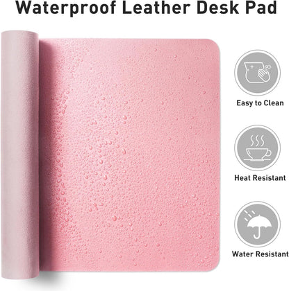 Stylish Fairy Pink Leather Desk Pad Protector - Non-Slip PU Leather Mouse Pad & Office Mat for Ultimate Workspace Organization