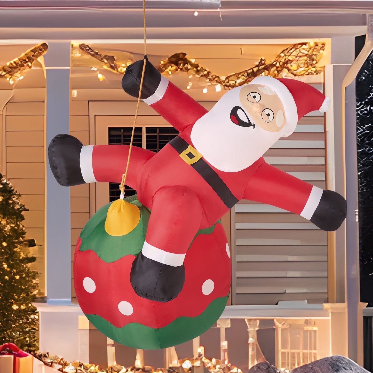 6 FT Inflatable Climbing Santa Outdoor Decoration with Built-In LED Lights – Christmas Blow-Up for Yard, Garden & Holiday Party Décor