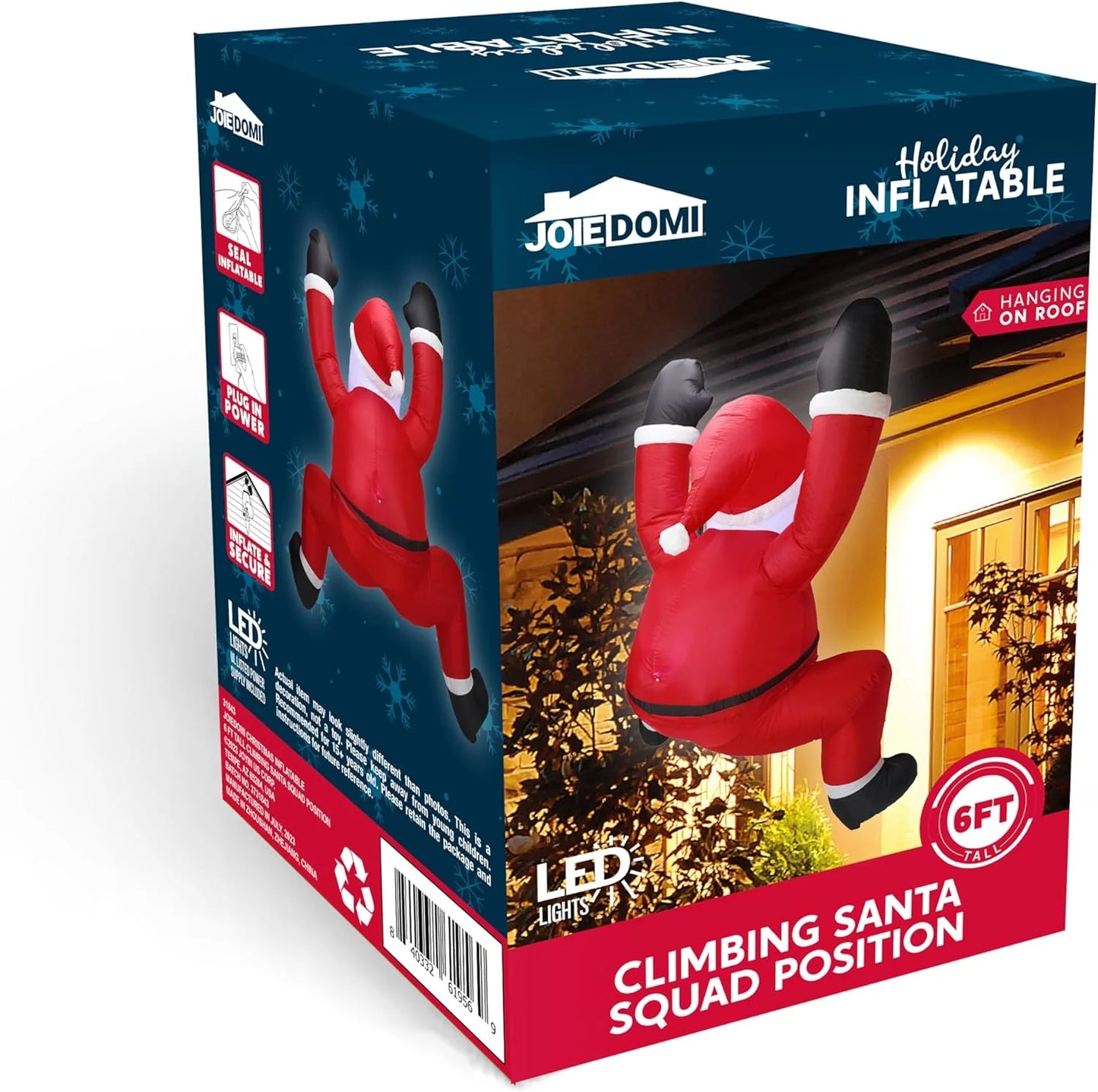 6 FT Inflatable Climbing Santa Outdoor Decoration with Built-In LED Lights – Christmas Blow-Up for Yard, Garden & Holiday Party Décor