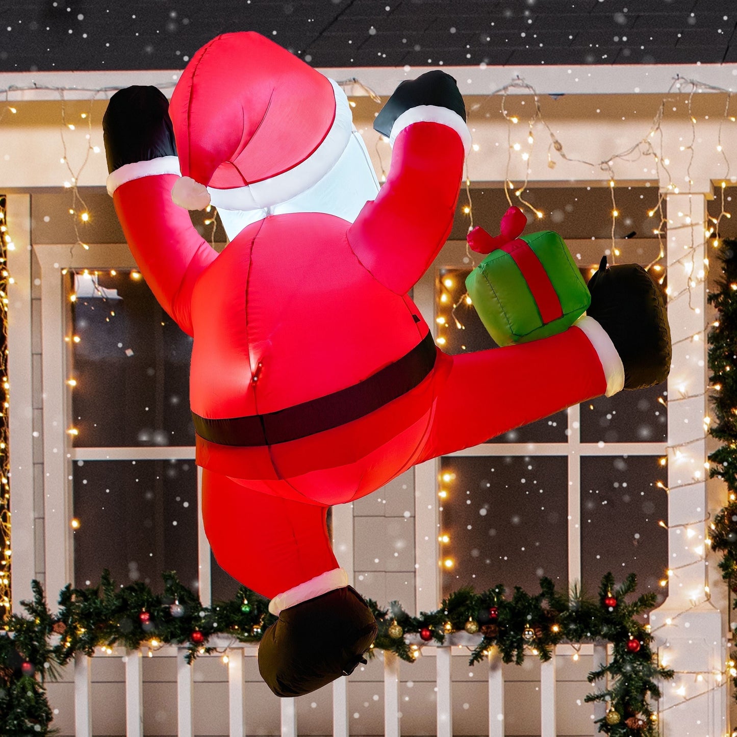 6 FT Inflatable Climbing Santa Outdoor Decoration with Built-In LED Lights – Christmas Blow-Up for Yard, Garden & Holiday Party Décor