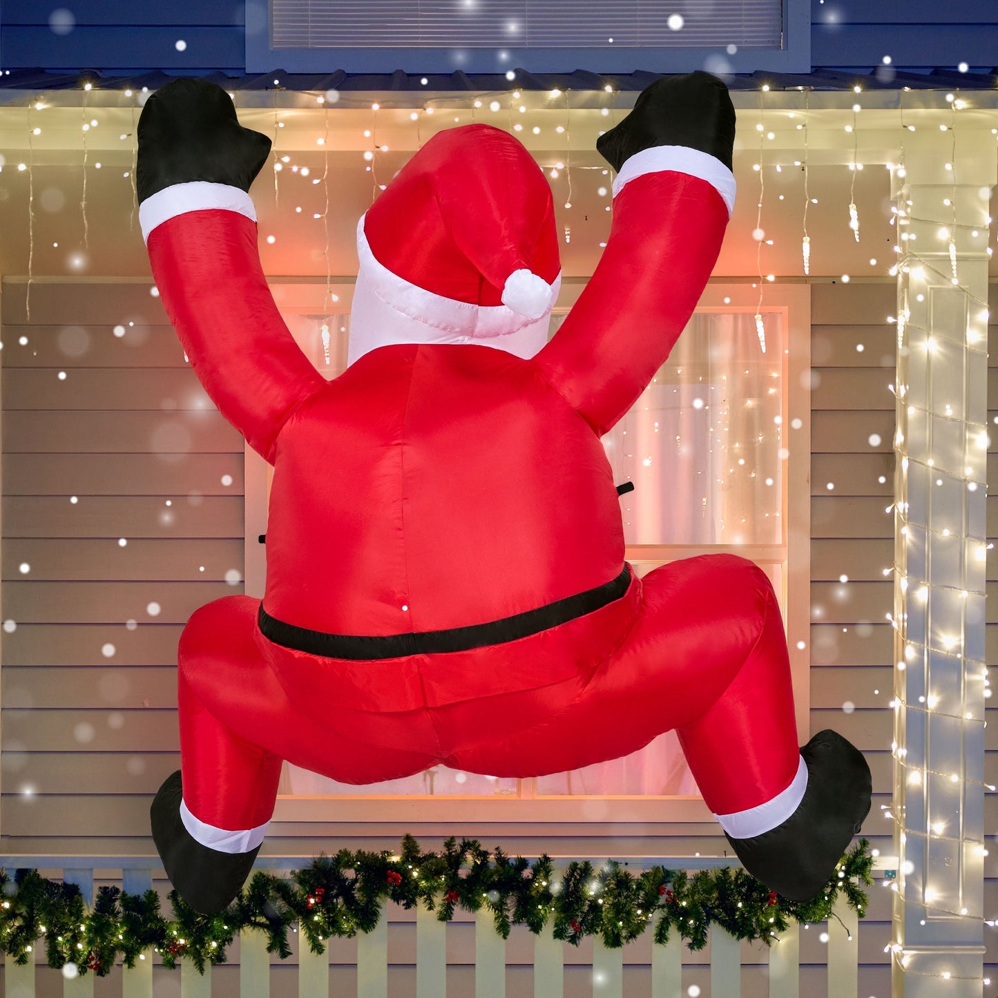 6 FT Inflatable Climbing Santa Outdoor Decoration with Built-In LED Lights – Christmas Blow-Up for Yard, Garden & Holiday Party Décor