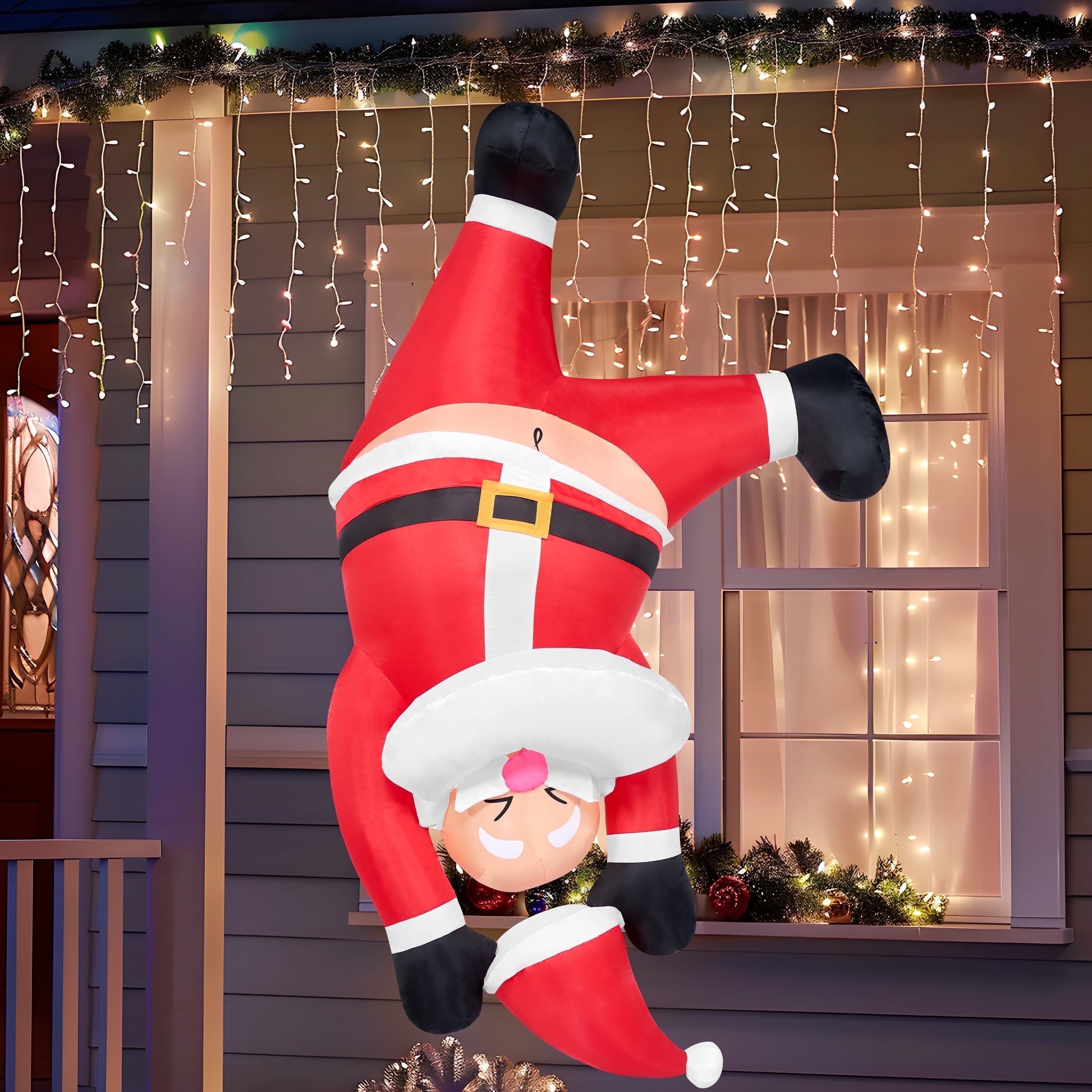 6 FT Inflatable Climbing Santa Outdoor Decoration with Built-In LED Lights – Christmas Blow-Up for Yard, Garden & Holiday Party Décor