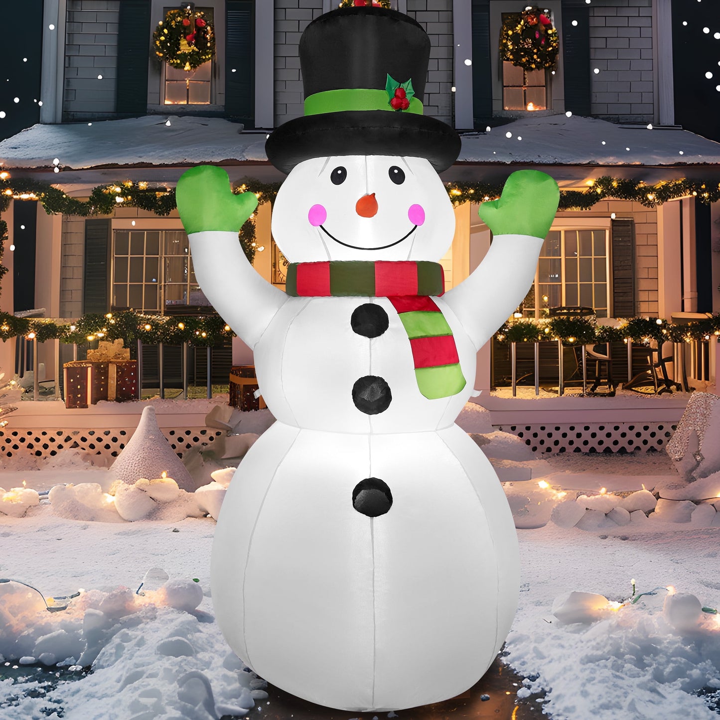 6 FT Inflatable Snowmen Outdoor Decoration with Built-In LED Lights – Three Sitting Snowmen Christmas Blow-Up for Yard, Lawn & Holiday Party Décor
