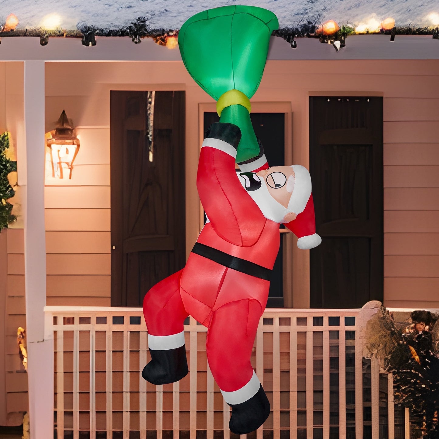 6 FT Inflatable Climbing Santa Outdoor Decoration with Built-In LED Lights – Christmas Blow-Up for Yard, Garden & Holiday Party Décor