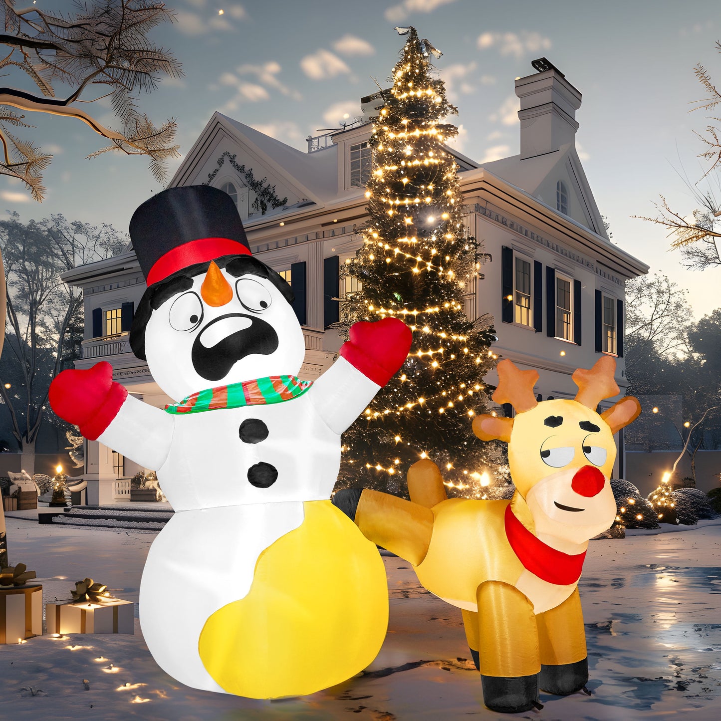 6 FT Inflatable Snowmen Outdoor Decoration with Built-In LED Lights – Three Sitting Snowmen Christmas Blow-Up for Yard, Lawn & Holiday Party Décor