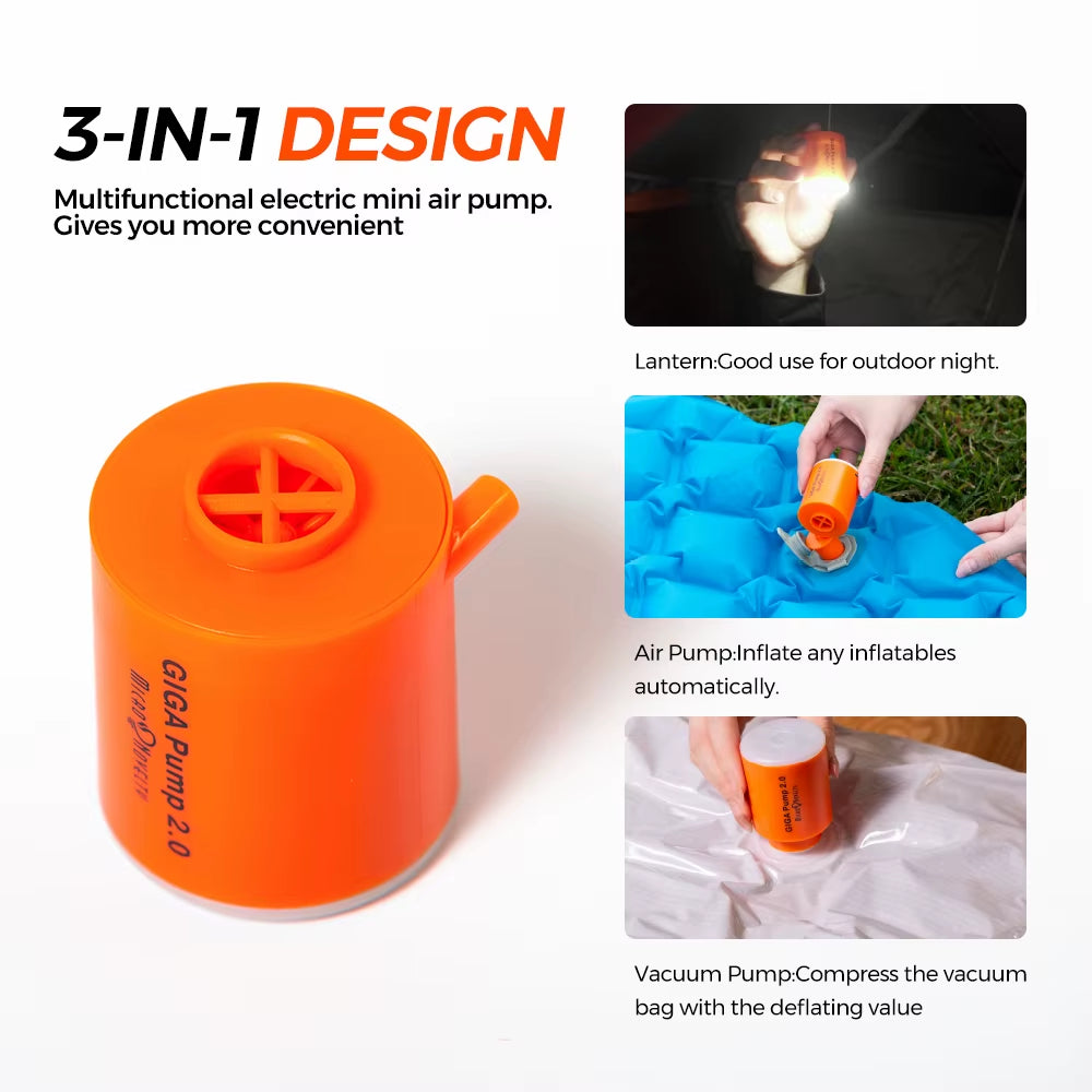 GIGA PUMP 2.0 – Versatile Ultra-Portable 3-in-1 Inflator, Deflator & Lantern
