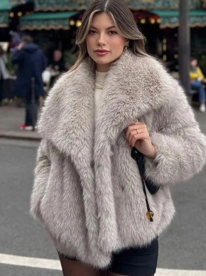 Stay Cozy and Chic with Our Winter Plush Coat - Stylish Long Sleeve Lapel Outwear for Women