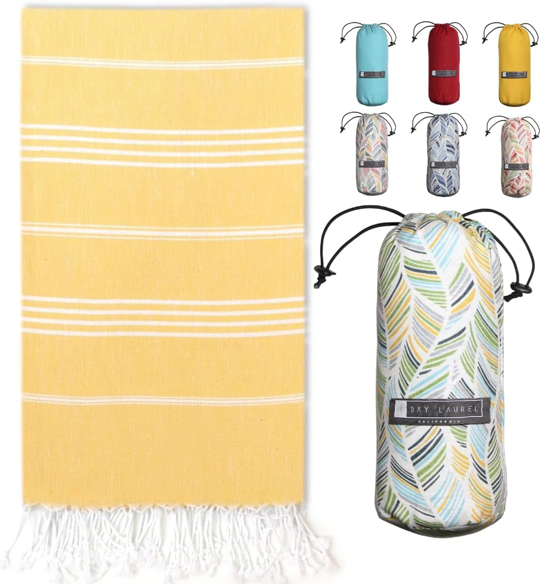 Bay Laurel Turkish Beach Towel with Travel Bag — Oversized 39" × 71", Quick-Dry & Sand-Free