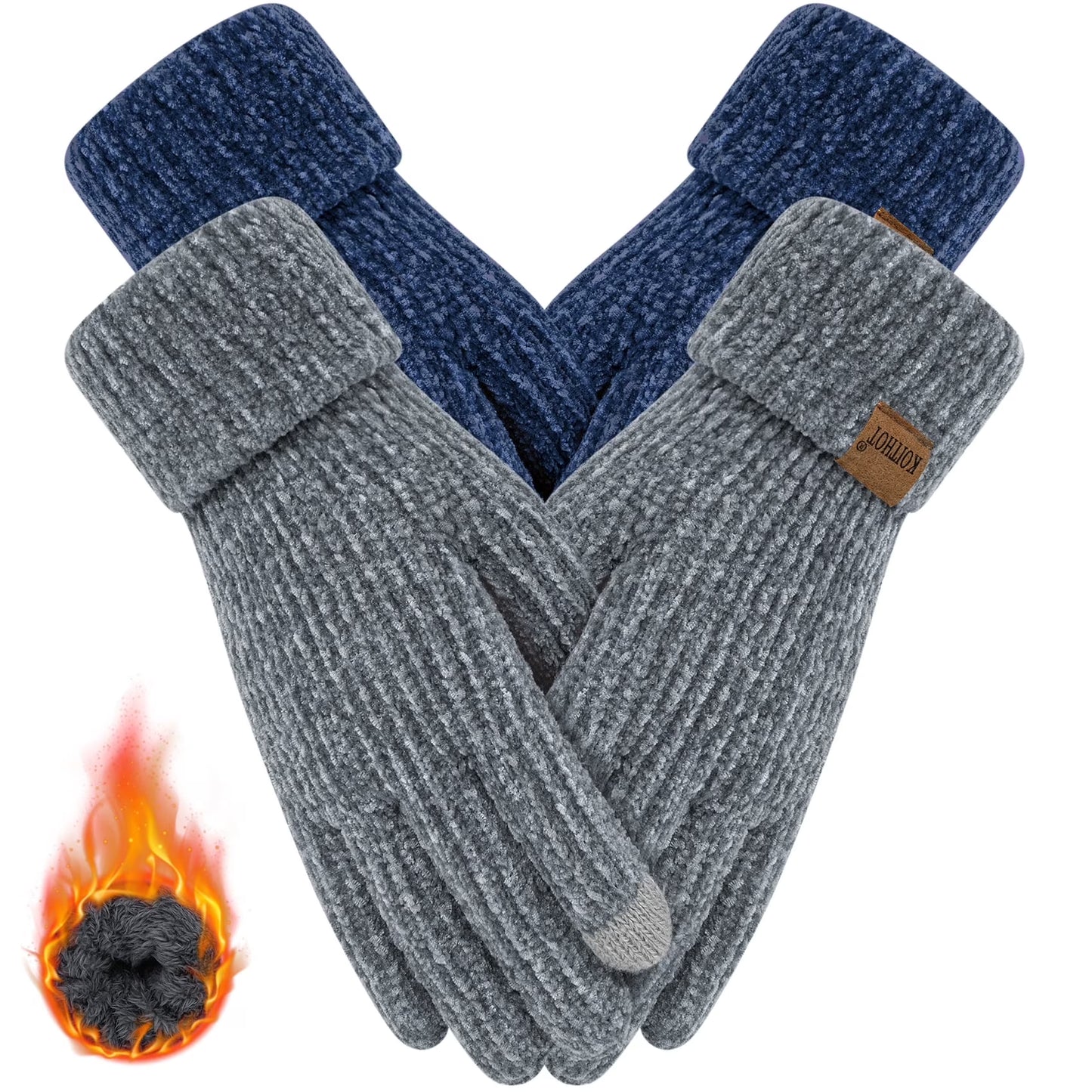 2 Pairs Women’s Winter Gloves Chenille Thick Warm Lined Touchscreen Gloves – Soft Cozy Weatherproof Mittens for Cold Weather