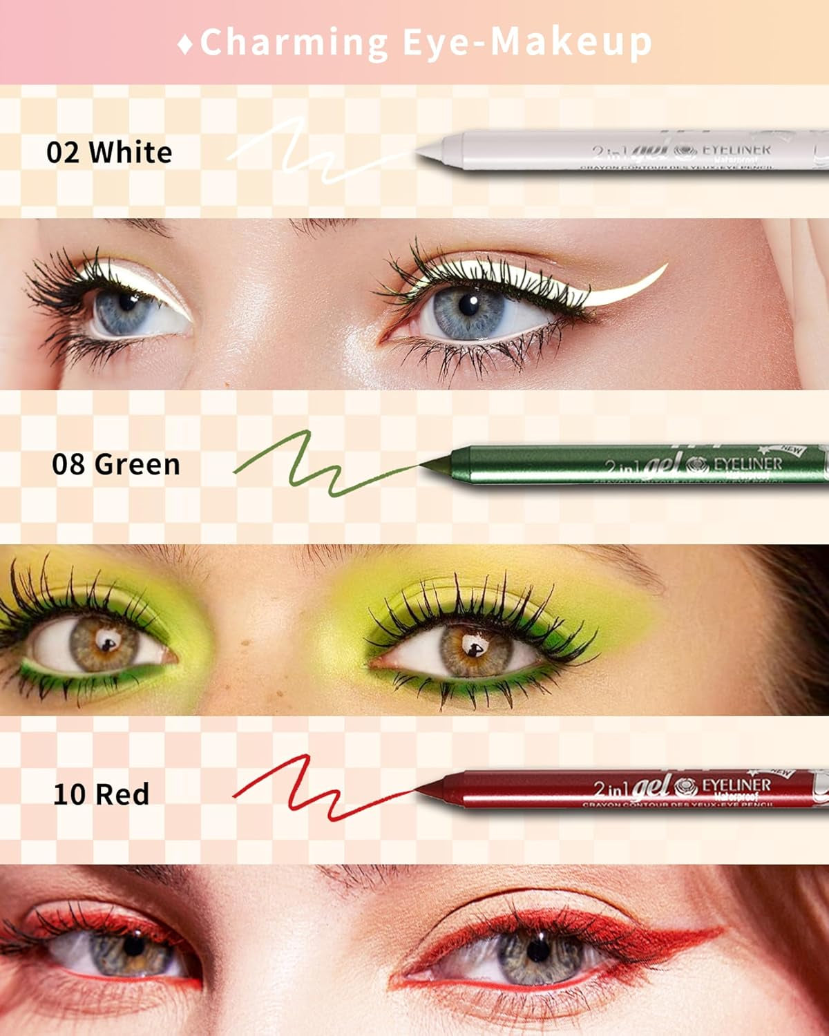 3-Piece Multi-Use Colored Gel Eyeliner Pencil Set | Long-Lasting Waterproof & Smudge proof Eyeliner, Eyeshadow & Lip Liner Pencils – Professional K-Beauty Eye Makeup Kit with Sharpener