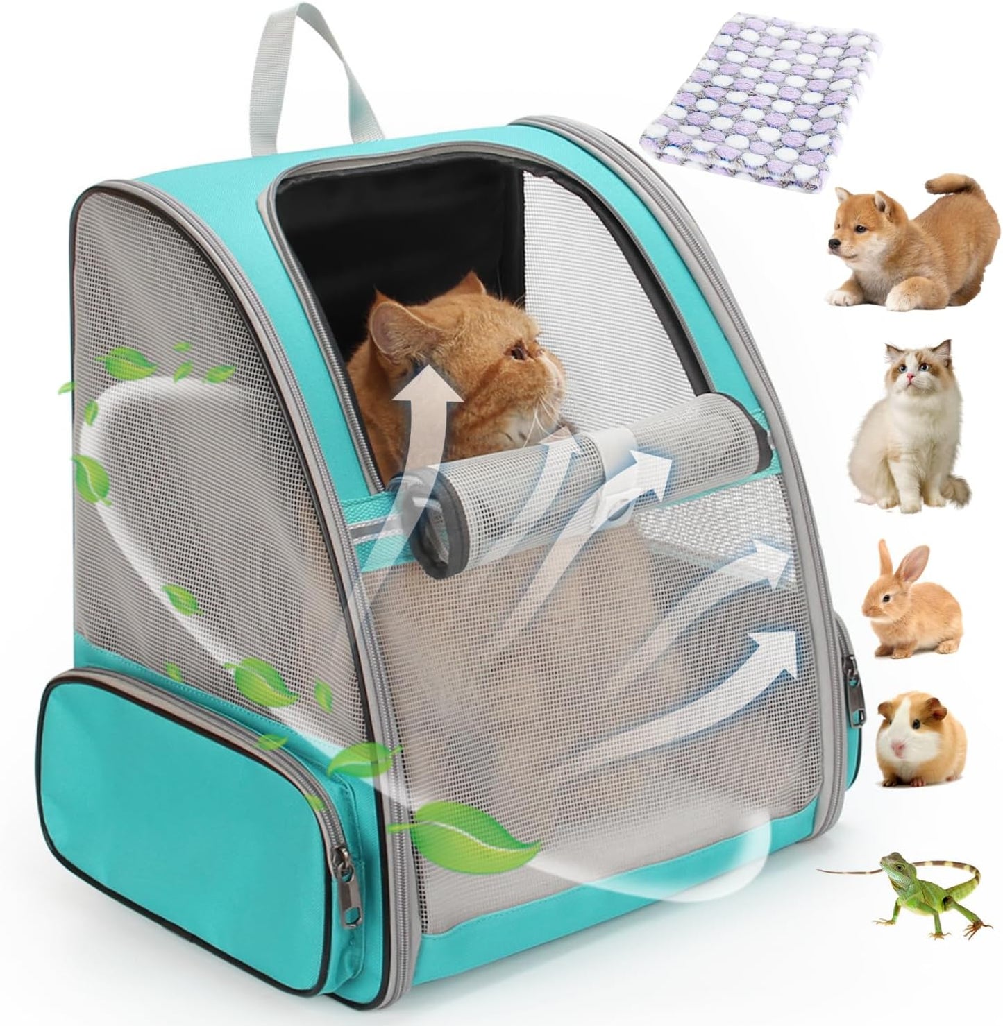2-in-1 Rolling Pet Carrier Backpack, Grey — Telescopic Handle & Wheels, Breathable Mesh, Fits Small Dogs & Cats up to 16 lb.