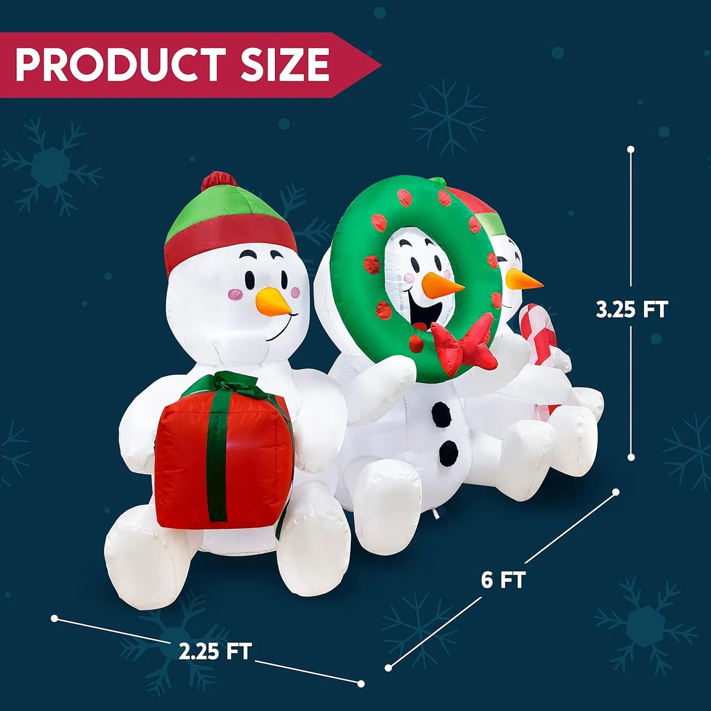 6 FT Inflatable Snowmen Outdoor Decoration with Built-In LED Lights – Three Sitting Snowmen Christmas Blow-Up for Yard, Lawn & Holiday Party Décor
