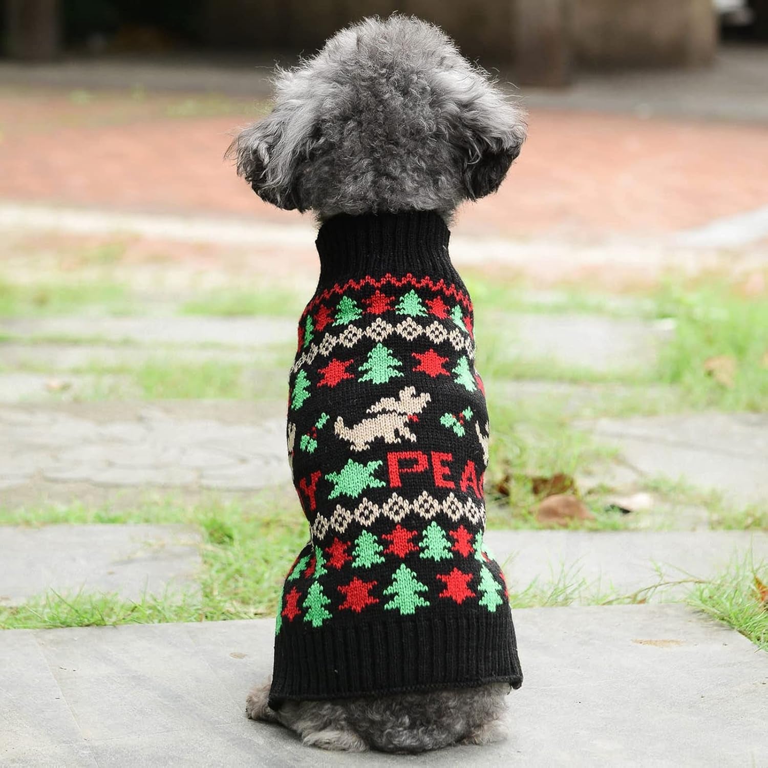 Cozy Christmas Dog Sweater - Stylish Black Peace Design for Small to Medium Dogs - Perfect Holiday Outfit for Your Furry Friend