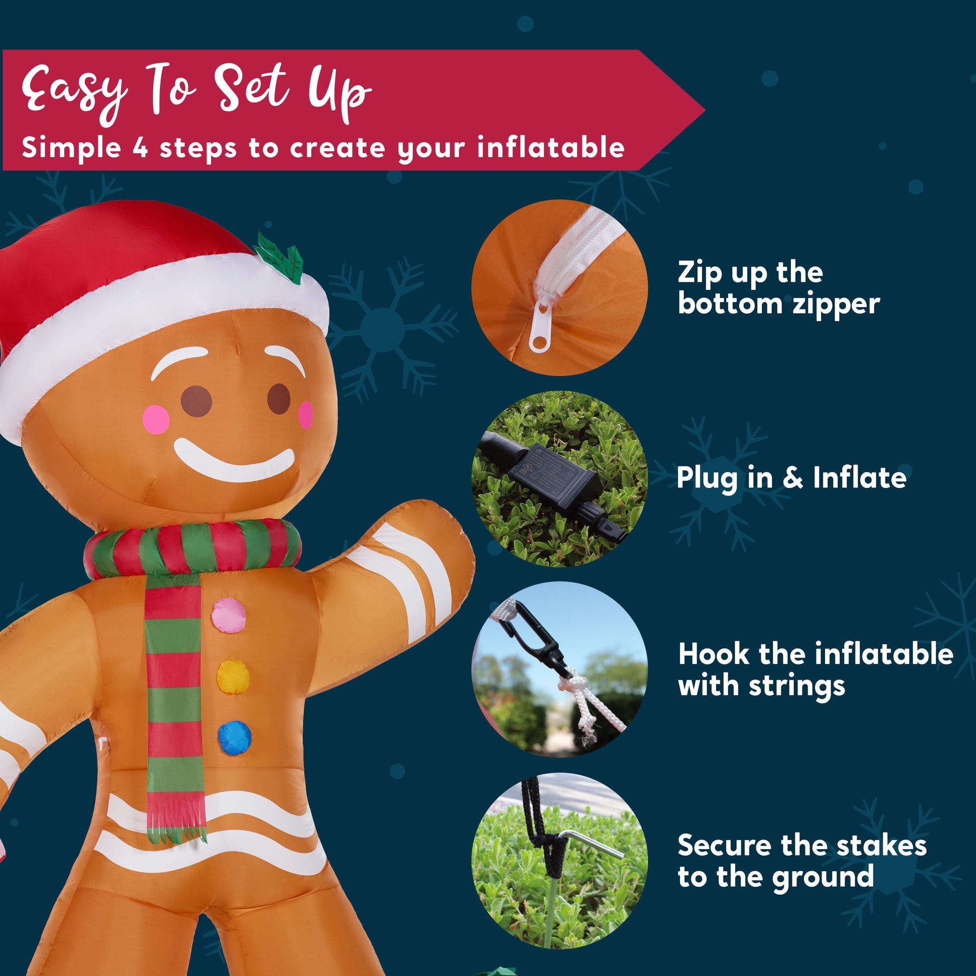 8 FT Inflatable Gingerbread Man with Candy Cane & LED Lights – Giant Christmas Blow-Up Outdoor Decoration for Yard, Garden & Holiday Party Décor
