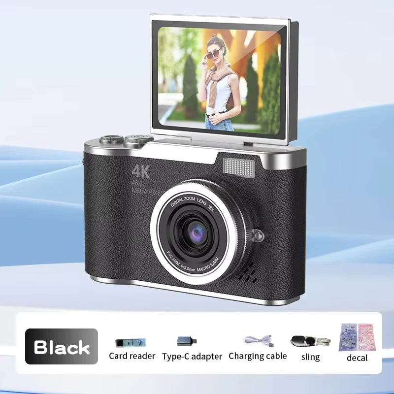 RENEAR 4K CCD Digital Camera – 48MP Compact Photography Camera with 8X Zoom and Flip Screen