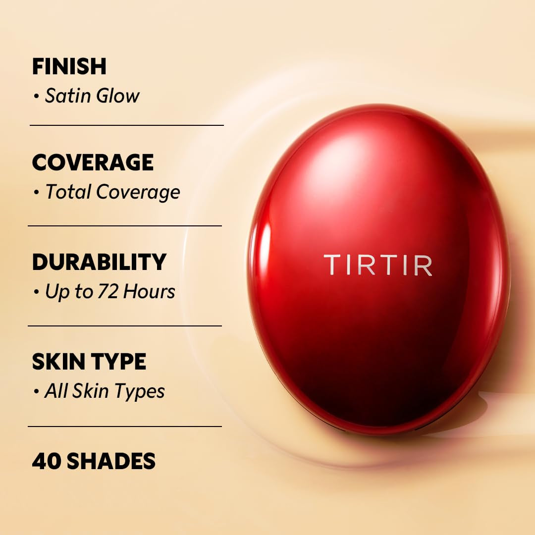 TIRTIR Mask Fit Red Cushion Foundation | Full Coverage, Weightless, Satin Glow Finish – 40 Shades Korean K-Beauty Foundation for All Skin Tones