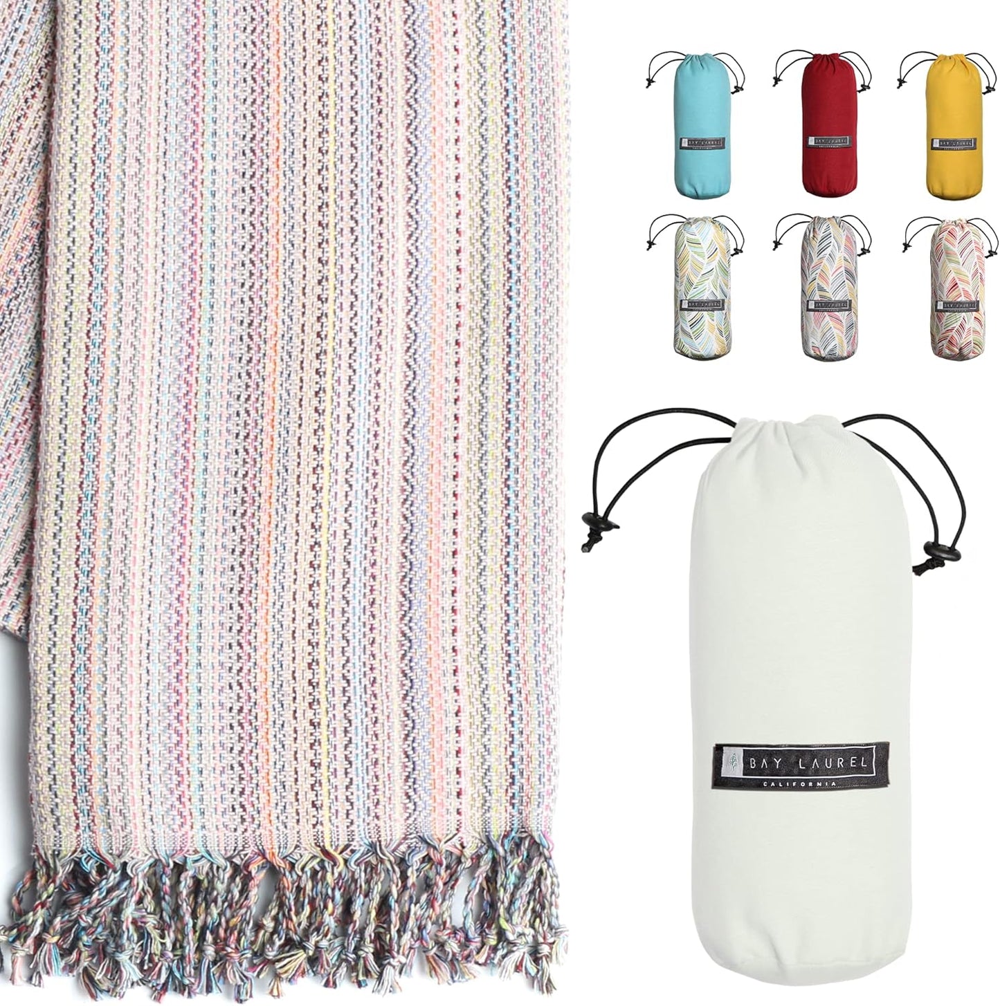 Bay Laurel Turkish Beach Towel with Travel Bag — Oversized 39" × 71", Quick-Dry & Sand-Free