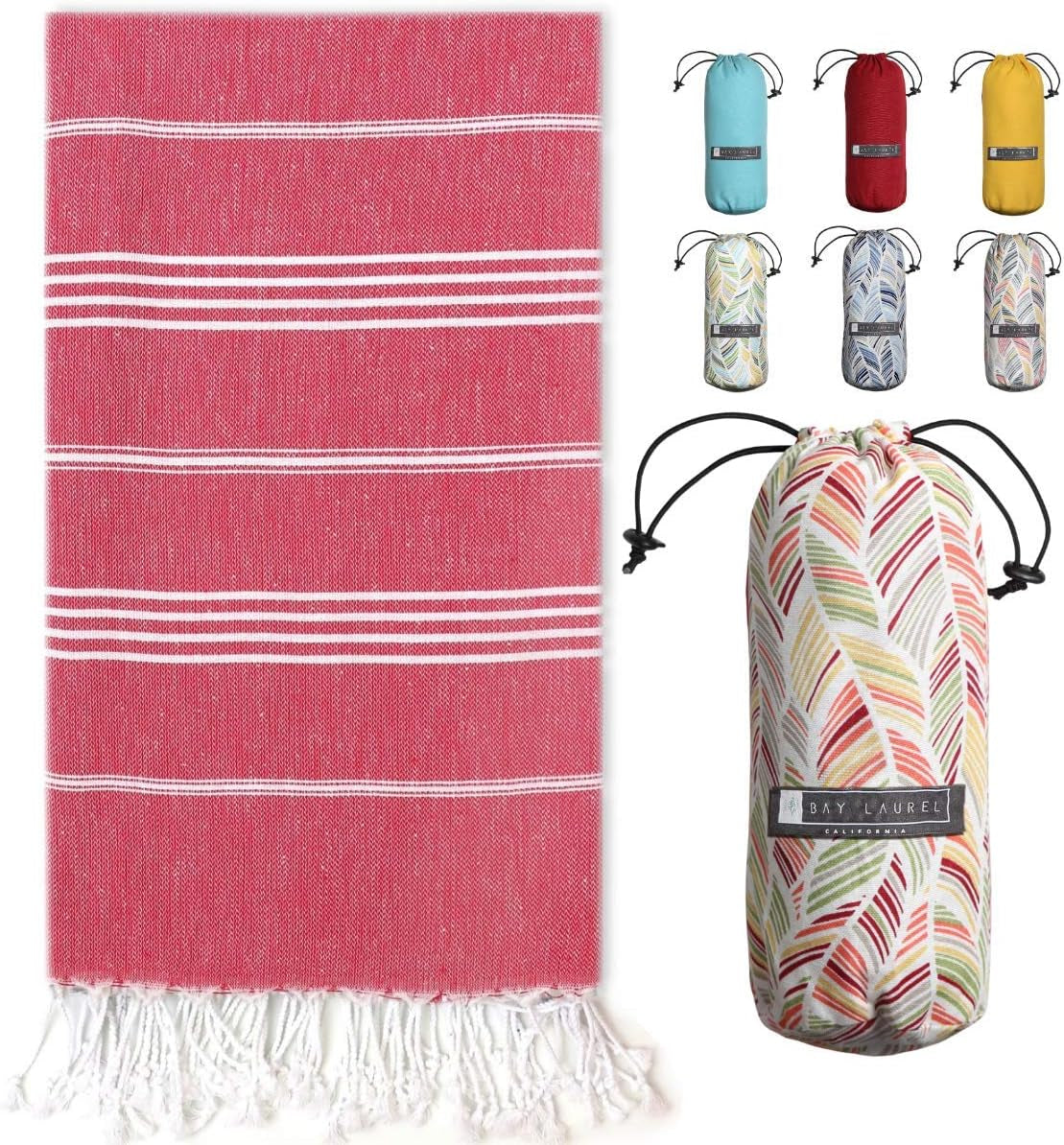 Bay Laurel Turkish Beach Towel with Travel Bag — Oversized 39" × 71", Quick-Dry & Sand-Free