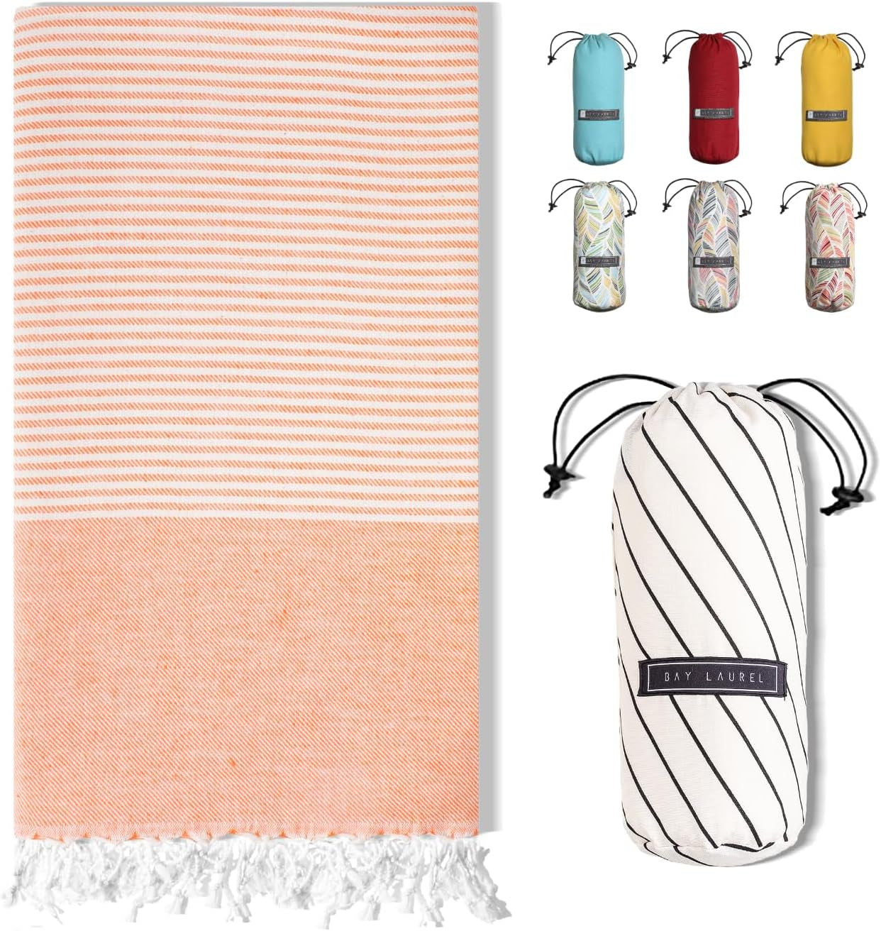 Bay Laurel Turkish Beach Towel with Travel Bag — Oversized 39" × 71", Quick-Dry & Sand-Free