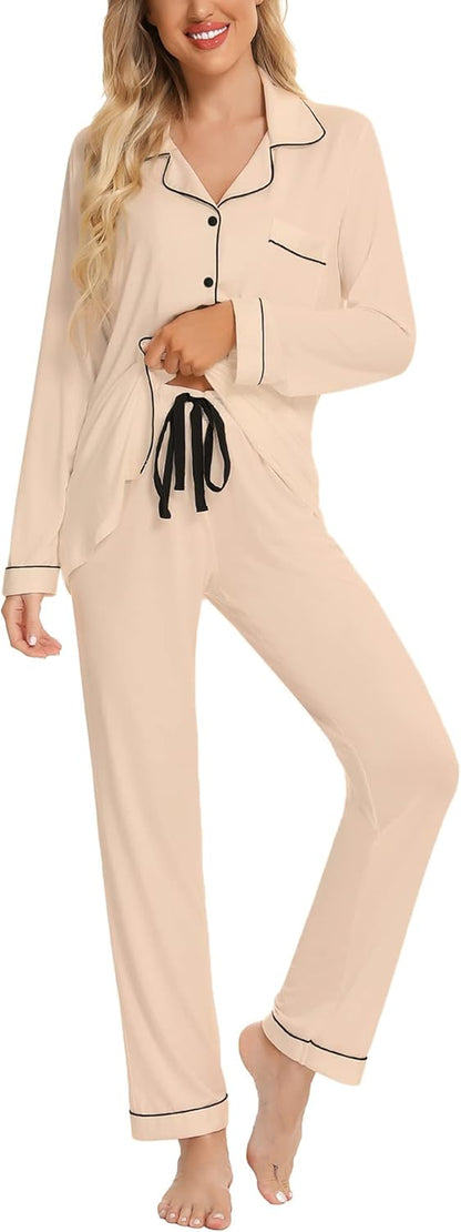 Luxuriously Soft Women's Button-Up Pajama Set - Cozy Long Sleeve Shirt and Pants Lounge Set in Elegant Green (Sizes S-XXL)