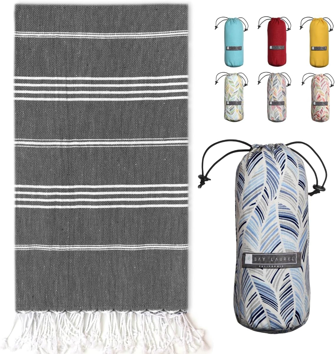 Bay Laurel Turkish Beach Towel with Travel Bag — Oversized 39" × 71", Quick-Dry & Sand-Free