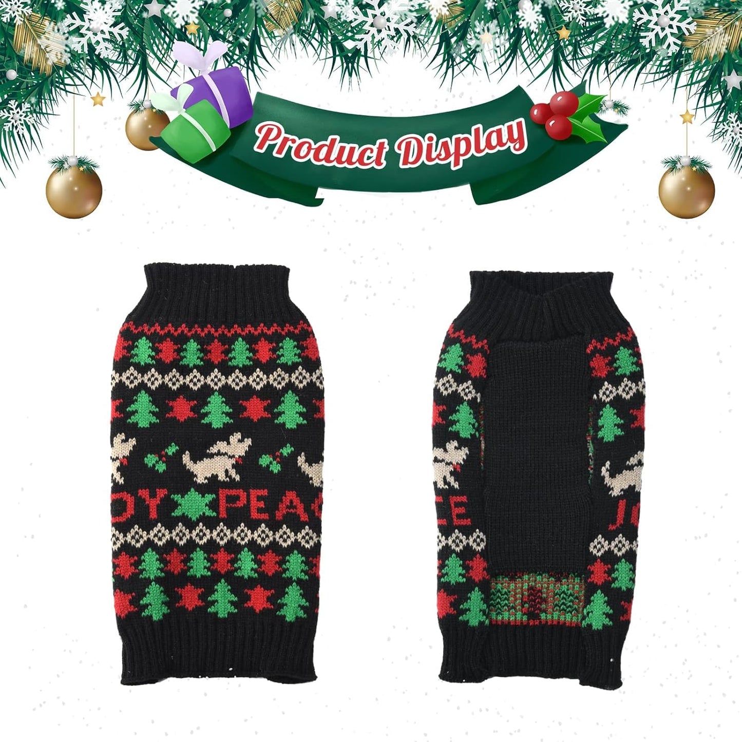 Cozy Christmas Dog Sweater - Stylish Black Peace Design for Small to Medium Dogs - Perfect Holiday Outfit for Your Furry Friend