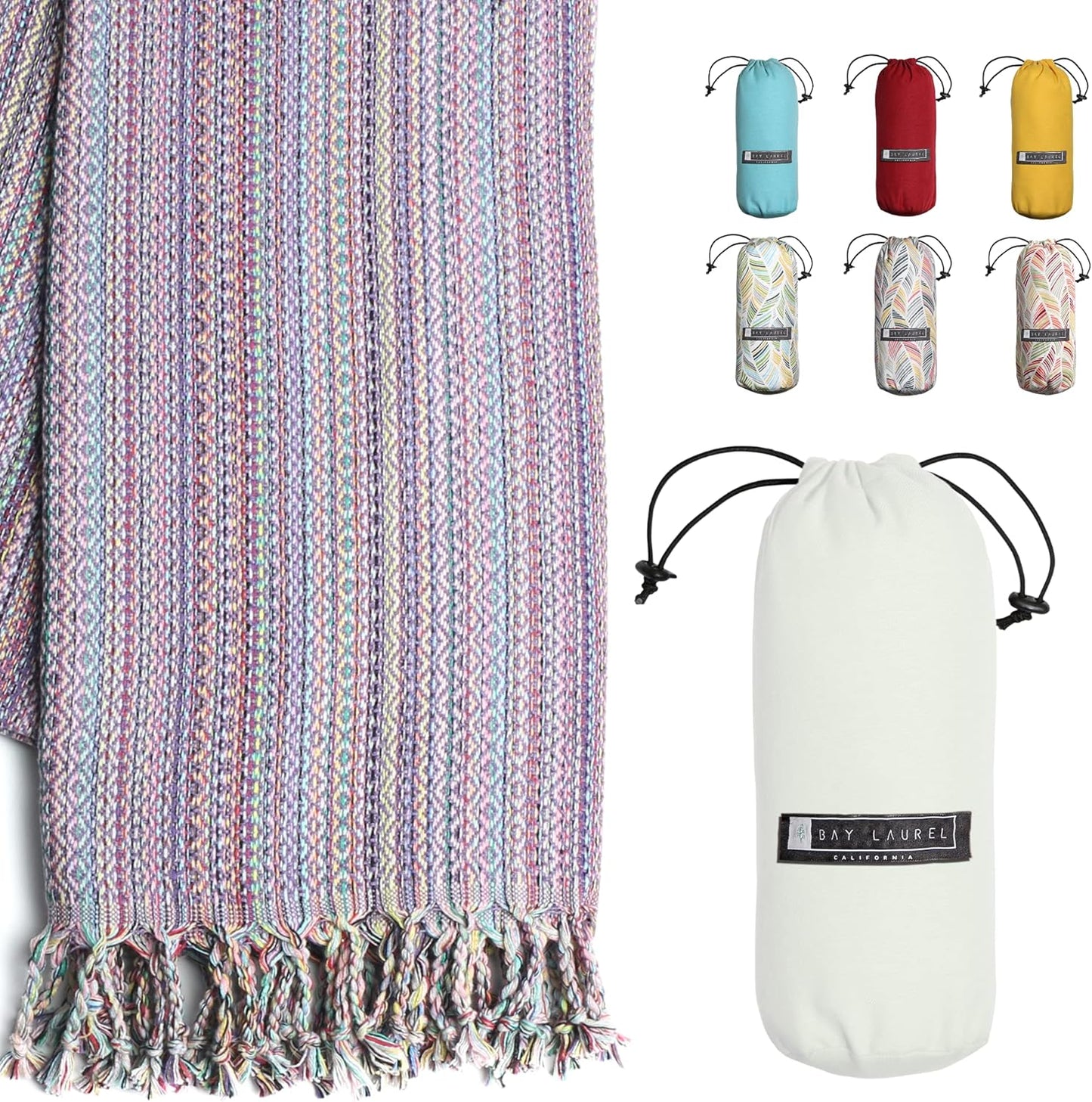Bay Laurel Turkish Beach Towel with Travel Bag — Oversized 39" × 71", Quick-Dry & Sand-Free