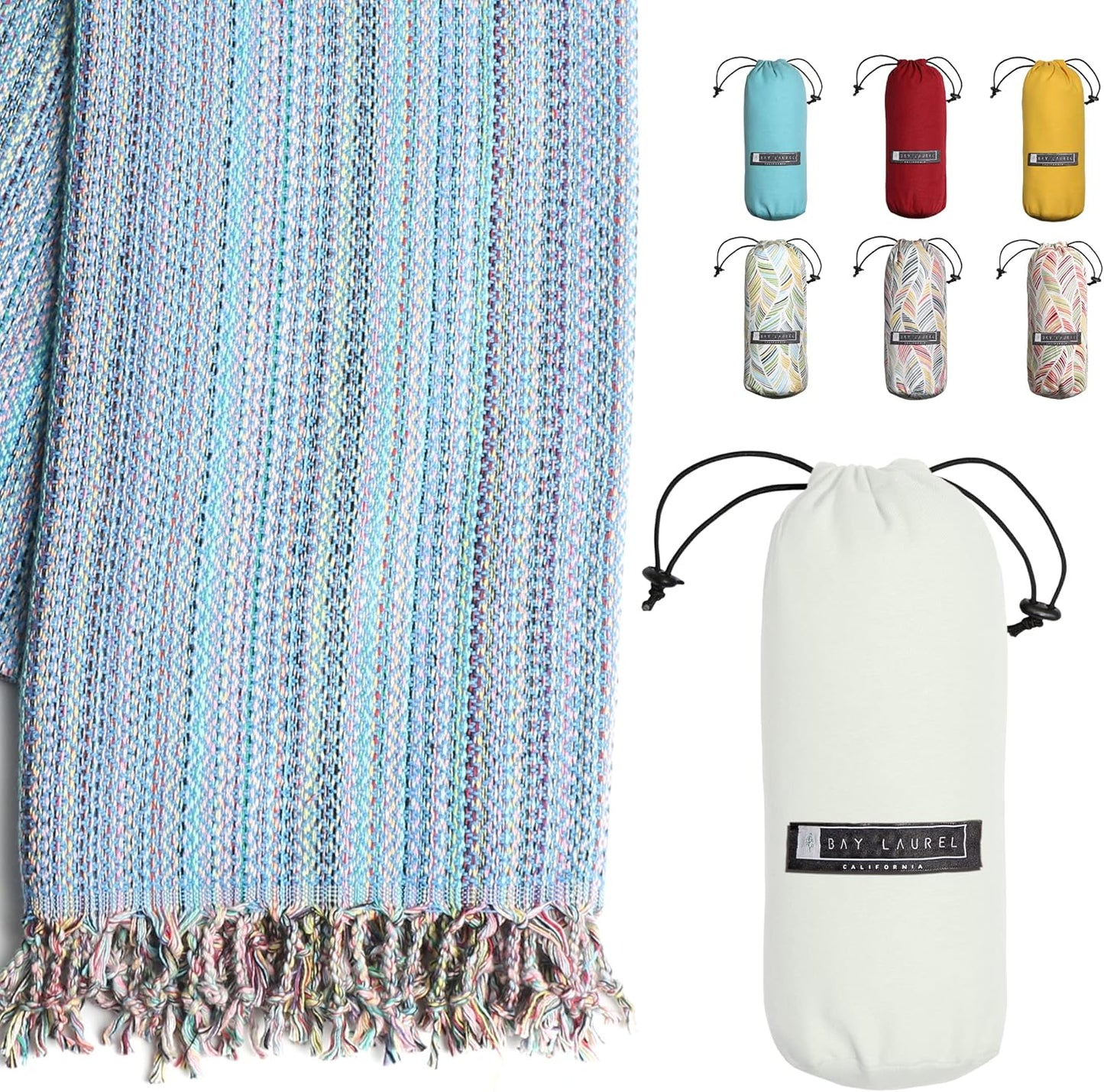 Bay Laurel Turkish Beach Towel with Travel Bag — Oversized 39" × 71", Quick-Dry & Sand-Free