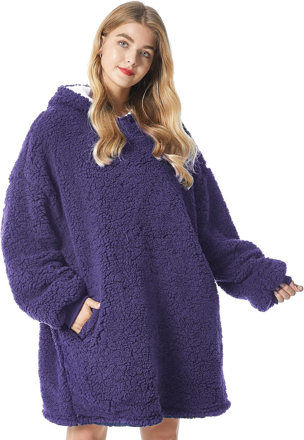 Oversized Wearable Blanket Hoodie – Ultra Soft Sherpa Fleece Sweatshirt, One Size Cozy Gift for Women & Men
